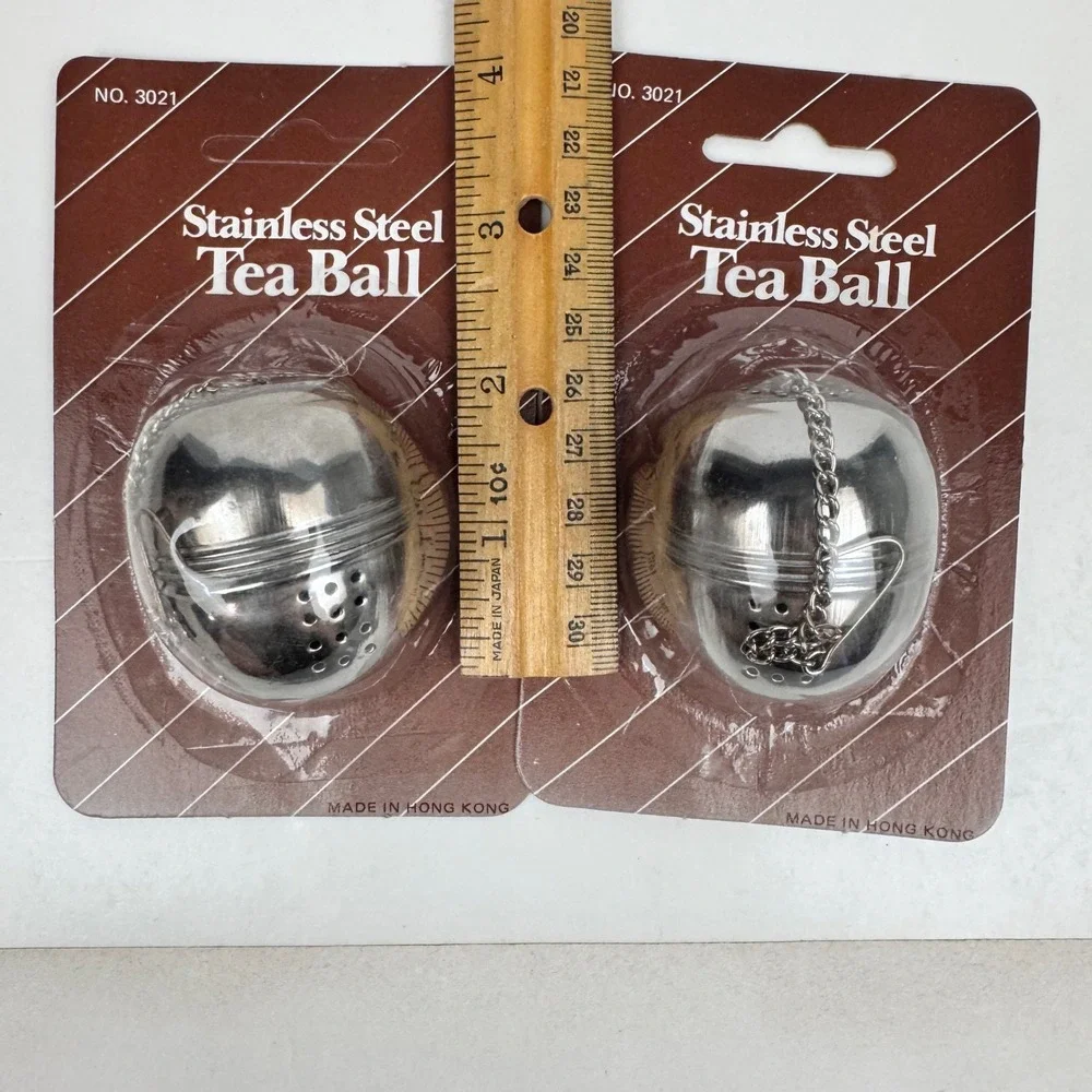 2 Vtg Sealed Stainless Steel Tea Ball Loose Leaf Tea Bag Infuser w hanging chain